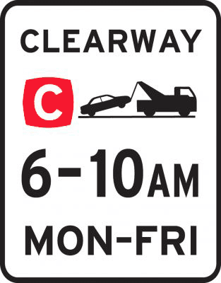Official NSW Clearway sign example