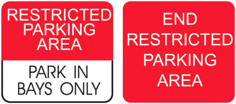 Official NSW restricted parking area sign example